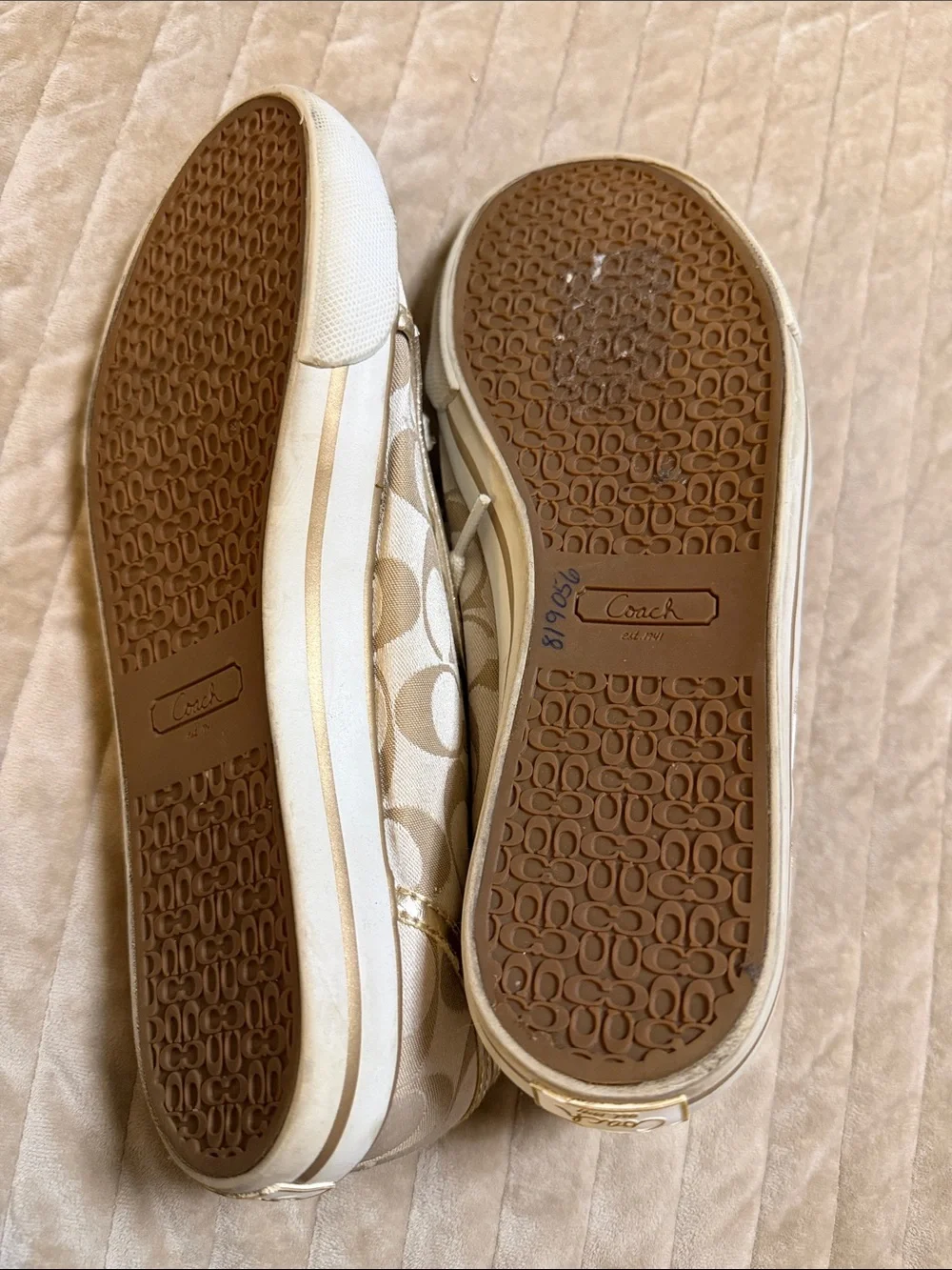 Coach Kids Cream Canvas Sneakers with Gold Trim and Multicolor Accents